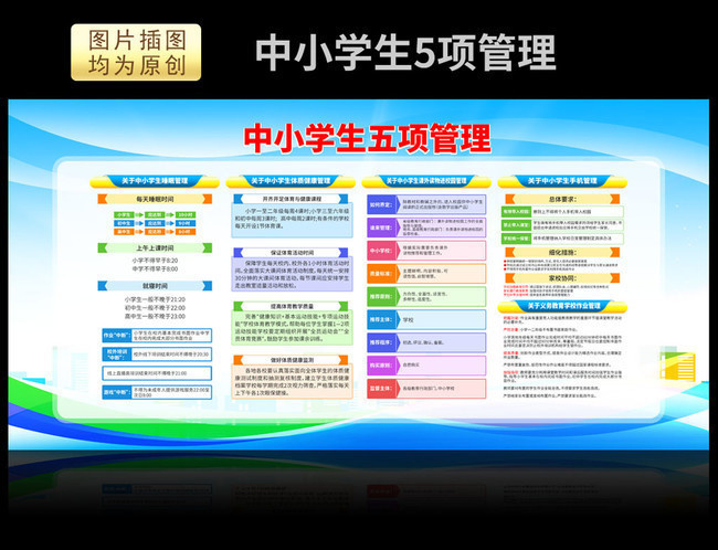 中小学生五项管理宣传展板